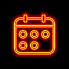 Poster - Simple calendar, Linear, thin outline. Orange neon style on blac