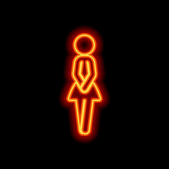 Poster - Female silhouette, woman icon. Orange neon style on black backgr