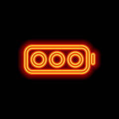 Poster - Simple empty battery, none level. Orange neon style on black bac
