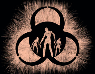 Biohazard sign and zombie silhouettes on them. Halloween theme background