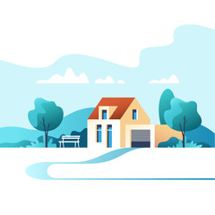 suburban traditional house. family home. vector illustration.