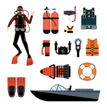 Scuba Diver With Scuba Gear And Equipment
