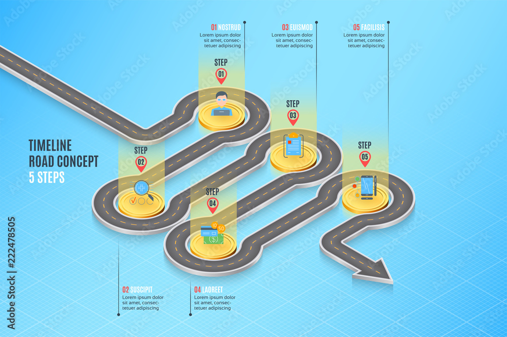 Isometric navigation map infographic 5 steps timeline concept Stock ...