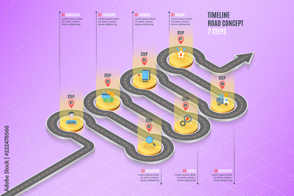 Isometric navigation map infographic 7 steps timeline concept Stock ...