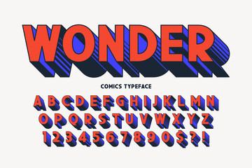 Trendy 3d comical font design, colorful alphabet, typeface.