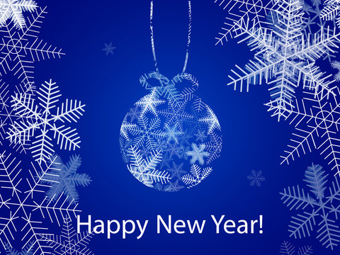 Christmas ball made from snowflakes. Inscription Happy New Year. Vector illustration