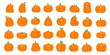 Cartoon orange pumpkin. Halloween october holiday decorative pumpkins. Yellow gourd, healthy squash vegetable vector illustration set