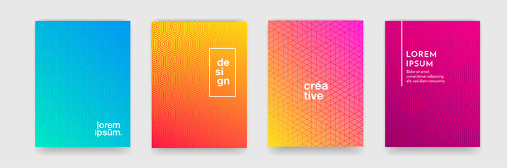 Poster - Abstract geometric pattern background with line texture for business brochure cover design. Gradient Pink, orange, purple, blue and green vector banner poster template