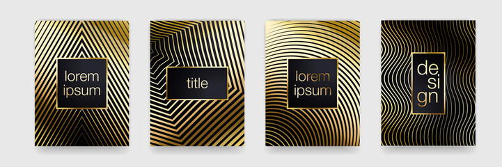 Poster - Luxury gold pattern background. Geometric golden line texture. Vector poster banner template set