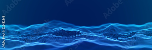 Cuadros en Lienzo Abstract digital landscape or waves with flowing particles