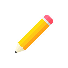 Realistic Yellow Wooden Pencil With Rubber Eraser Icon In Flat Style. Highlighter Vector Illustration On White Isolated Background. Pencil Business Concept.