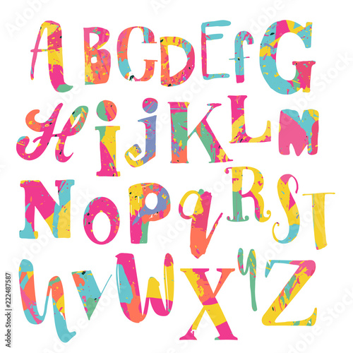Fotografie, Obraz Vector hand drawn funky decorative font for your design