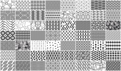 Mega collection of Black and white seamless geometric pattern. Isolated on White background
