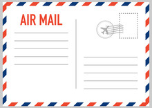 Air Mail Envelope With Postal Stamp Isolated On White Background.