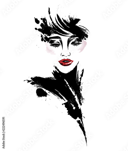Foto-Lamellenvorhang - Beautiful women, logo women face makeup on white background, vector (von bignozie)
