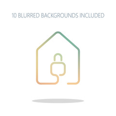 Poster - house with lock icon. line style. Colorful logo concept with sim