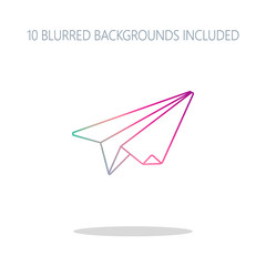 Poster - paper plane. origami glider. Colorful logo concept with simple s
