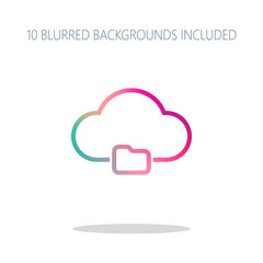 Poster - outline simple cloud and folder. linear symbol with thin outline