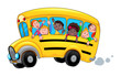 Cartoon school bus with happy child students