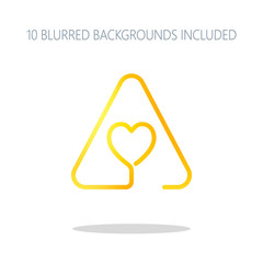 Poster - Heart in warning triangle. Linear icon with thin outline. One li