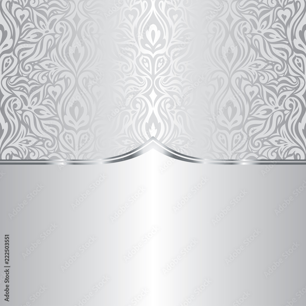 Silver shiny floral vintage pattern wallpaper background design Stock  Vector | Adobe Stock, image size:1000x1000