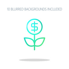 Poster - Money flower with dollar. Money tree. Linear icon with thin outl