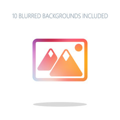 Poster - Picture with couple of mountains and sun. Simple icon. Colorful