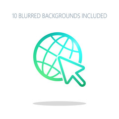 Poster - Globe and arrow icon. Colorful logo concept with simple shadow o