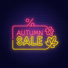 Canvas Print - Autumn Sale neon sign, bright signboard, light banner. Autumn Discounts logo, emblem. Vector illustration