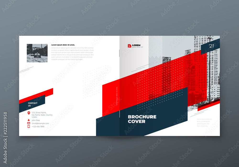 Square Brochure design. Red corporate business rectangle template