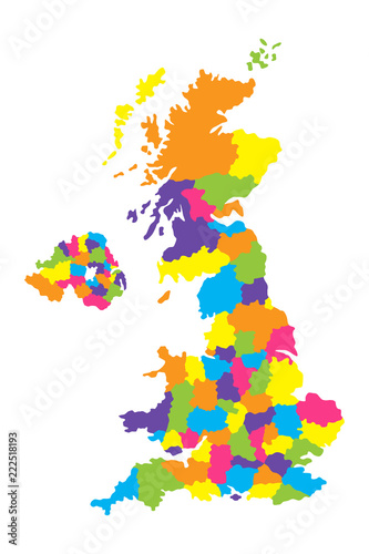 Fotografía Detailed map of United Kingdom or Great Britain with counties