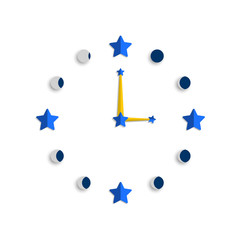 Wall Mural - Abstract childrens clock with stars and lunar phases. Vector illustration on white background