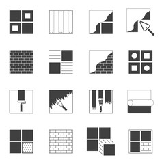 Wall Mural - set of 16 icons related to the construction of internal decoration. vector on white background