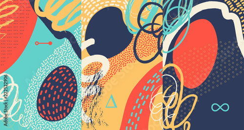 Creative doodle art header with different shapes and textures. Collage. Vector