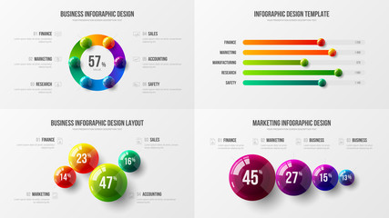 Premium quality marketing analytics presentation vector illustration template bundle. Business data visualization creative design layout. Amazing corporate statistics information infographic set.