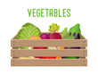 6133250 Vector box with vegetables, grocery basket with garden products