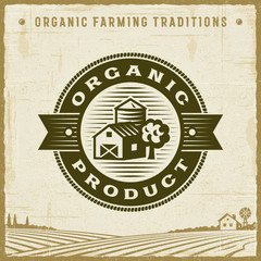 Wall Mural - Vintage Organic Product Label. Editable EPS10 vector illustration with clipping mask and transparency in retro woodcut style.