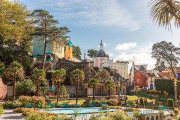 Popular tourist resort of Portmeirion, North Wales, UK, the Italianate village built by Clough Williams-Ellis.