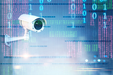 Poster - CCTV camera over binary numbers interface