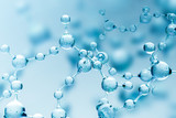 Fototapeta  - Blue transparent molecule model over blue