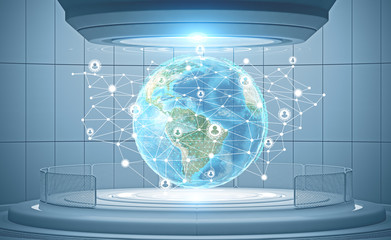 Poster - Global hr network hologram, futuristic interface