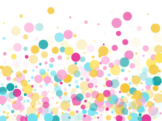 Wall Mural - Memphis round confetti festive background in cyan blue, pink and yellow. Childish pattern vector.