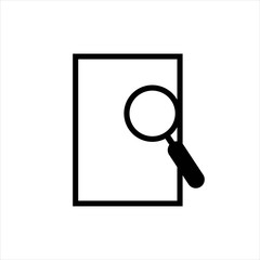 Sticker - document and magnifying glass icon. black isolated object