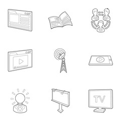 Sticker - Broadcast icons set. Outline illustration of 9 broadcast vector icons for web