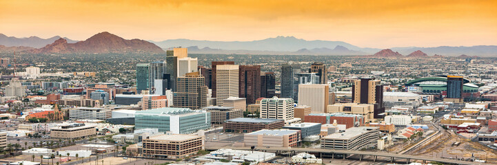 Panoramic aerial view over Downtown Phoenix, Arizona