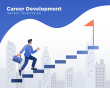 Businessman Career Development, Walking At Stairs Illustration