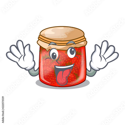 Crazy strawberry jam glass isolated on cartoon Slika na platnu