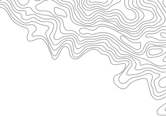 Abstract black and white topographic contours lines of mountains. Topography map art curve drawing. vector illustration.