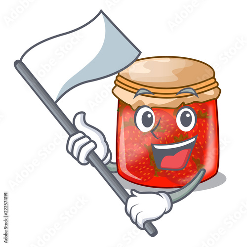Fotografija With flag strawberry jam glass isolated on cartoon