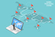 Isometric flat vector concept of global tracking system, cargo delivery, logistics network, worldwide freight shipping.